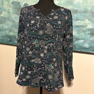 Navy blue fun print top Christopher and banks